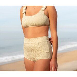 Free People Seea Georgia High Waist Bikini Bottoms Womens L Beach Surf Retro